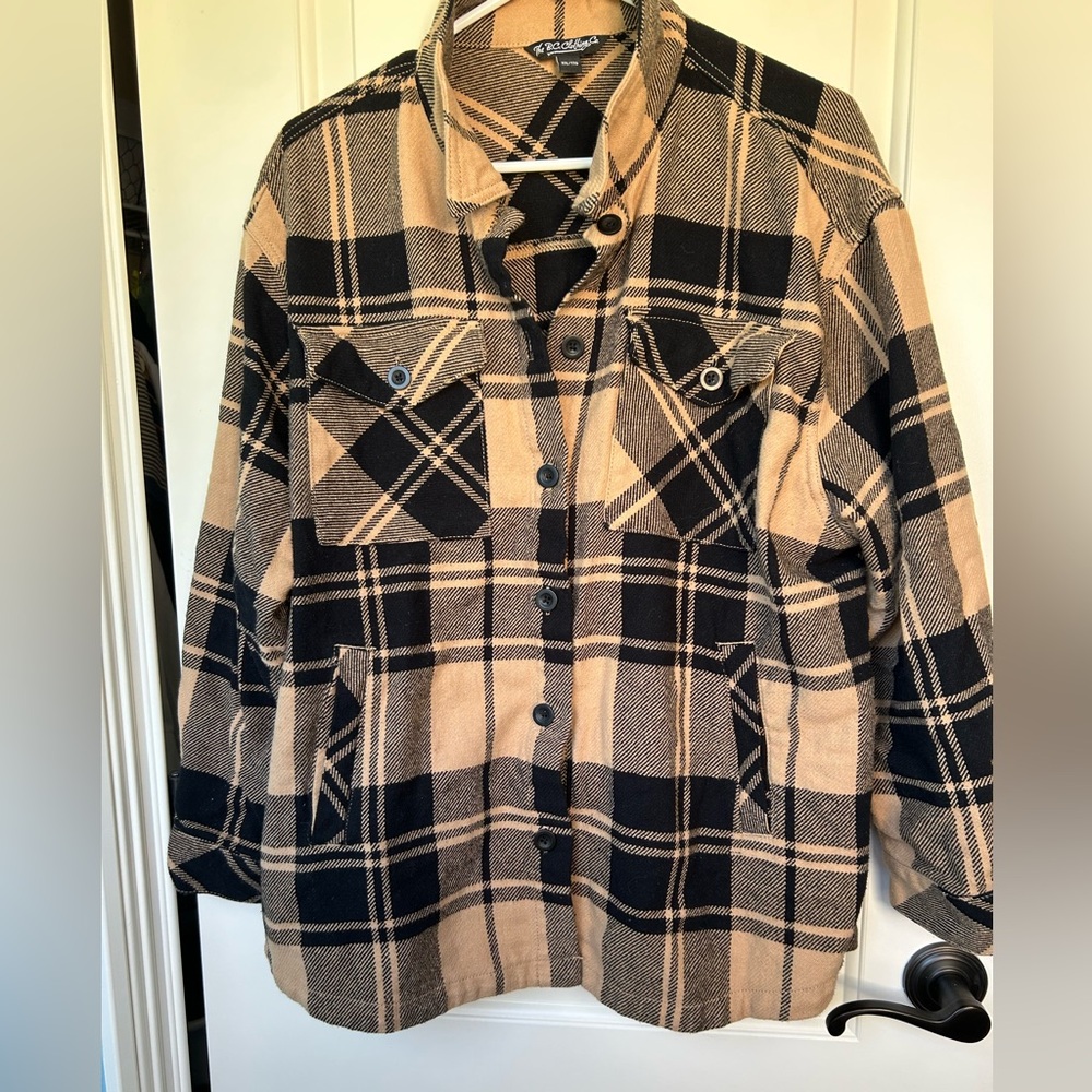 Black and Tan Plaid Flannel Jacket